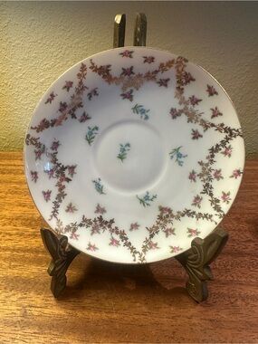 Vintage Porcelain Saucer with Pink Roses and Gold Filigree